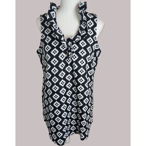 Black Geometric Print Sleeveless Top / Size Medium